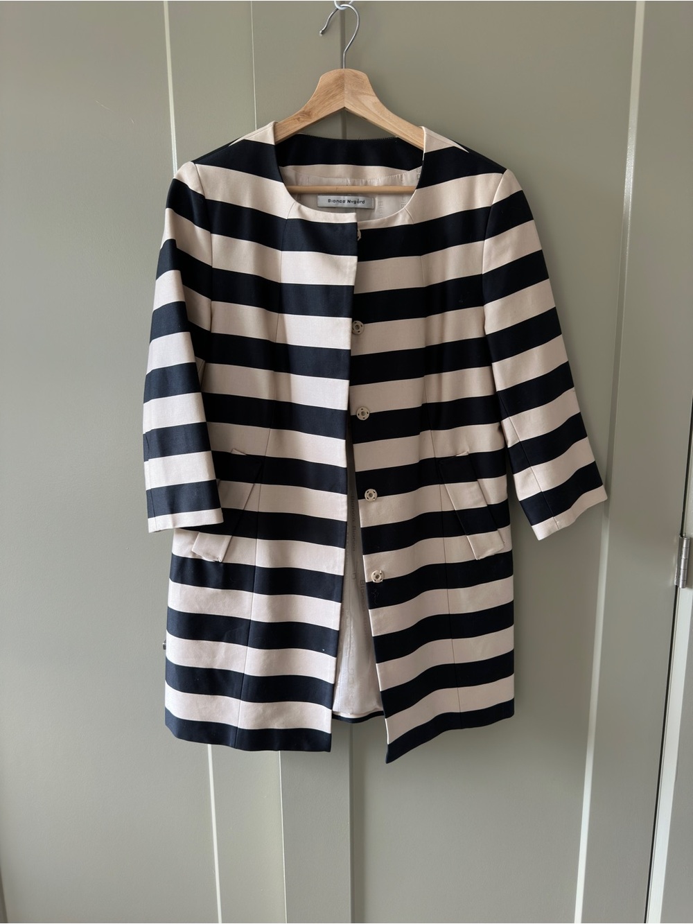 BIanca Nygard Striped Longline Coat - Black & Cream Silk